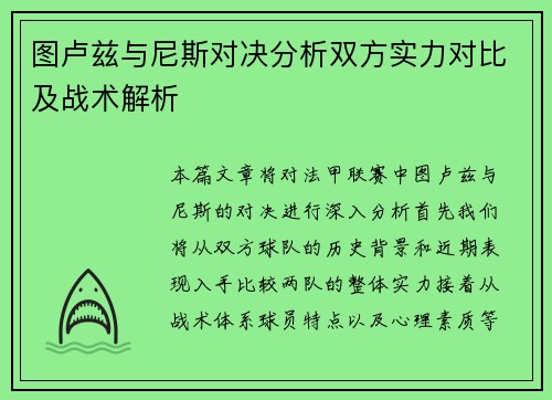 图卢兹与尼斯对决分析双方实力对比及战术解析